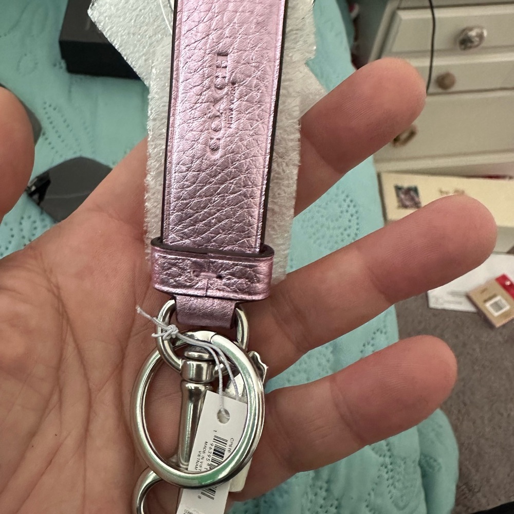 Coach Metallic light purple Leather Key Holder keychain